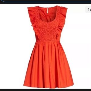 Free People Half Moon Mini Dress in bright orange. Size small